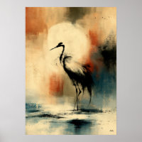 Mond Sagi japanische Sumi-E-Abstrakt-Reiher-Wandku
