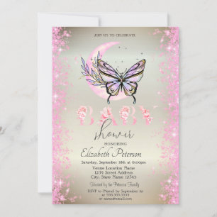 Mond Schmetterling Glitter Konfetti Baby Shower Einladung