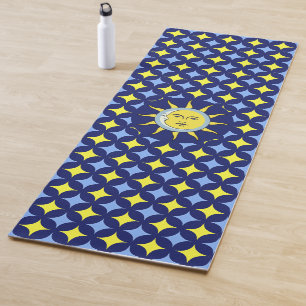 Mond & Sonne auf blau-gelbem Sternmuster Yogamatte