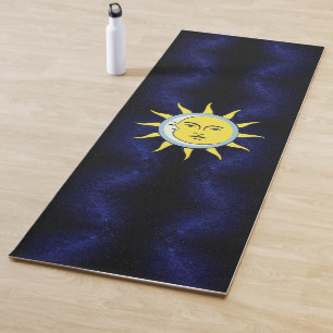 Mond & Sonne Konjunktion auf Navy Blau Galaxie Yogamatte
