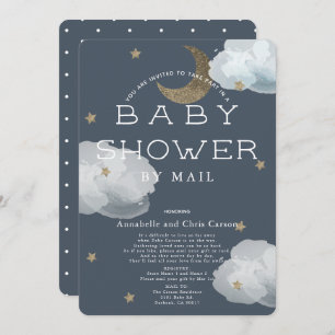Mond, Stars & Clouds Navy Baby Dusche by Mail Einladung