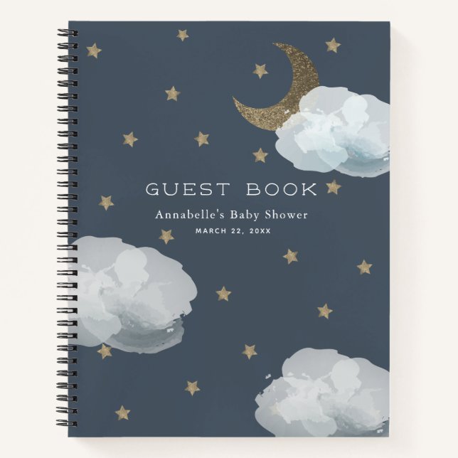 Mond, Stars & Clouds Navy Baby Showbook Notizbuch (Vorderseite)
