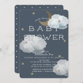 Mond, Stars & Clouds Navy Baby Shower Einladung