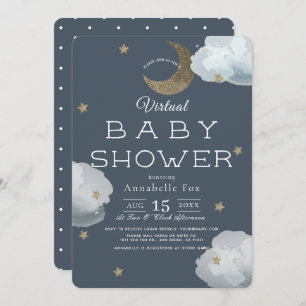 Mond, Stars & Clouds Navy Virtual Baby Dusche Einladung