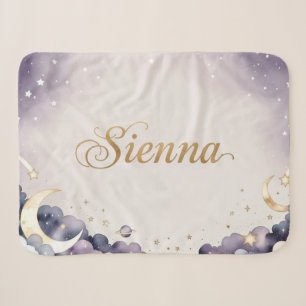 Mond Sterne Kinderbettdecke mit individuellem Name Sherpadecke