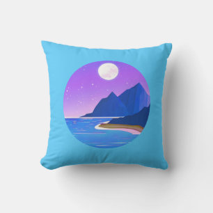 Mond, Sterne Meer und Berge in Violet und Blau Kissen