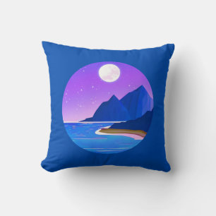 Mond, Sterne Meer und Berge in Violet und Blau Kissen