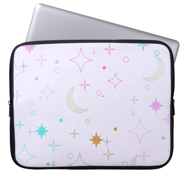 Mond & Sterne  Minimalist Lila Laptopschutzhülle (Vorderseite)