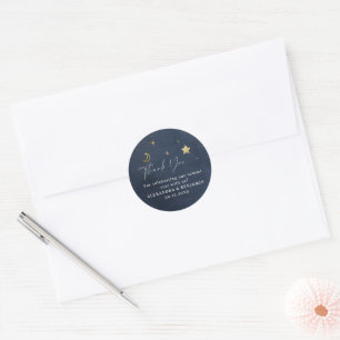 Mond Sterne Sternennacht Navy Blau Gold Babyparty Runder Aufkleber