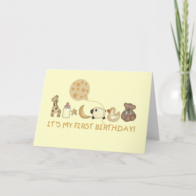 Mond, Sterne und Tiere zum ersten Geburtstag Karte (Vorderseite)