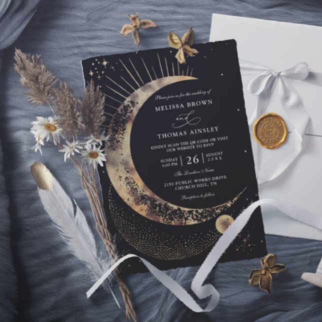 Mond Sternennacht Boho Budget QR-Code Hochzeit Einladung (Von Creator hochgeladen)