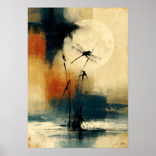 Mond Tonbo japanische Sumi-E abstrakte Libellenwan Poster