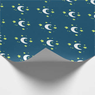 Mond-u. Stern-Gelb auf Marine-Druck-Packpapier Geschenkpapier