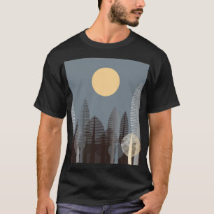 Mond über gestreiftem Wald, Silber. T-Shirt
