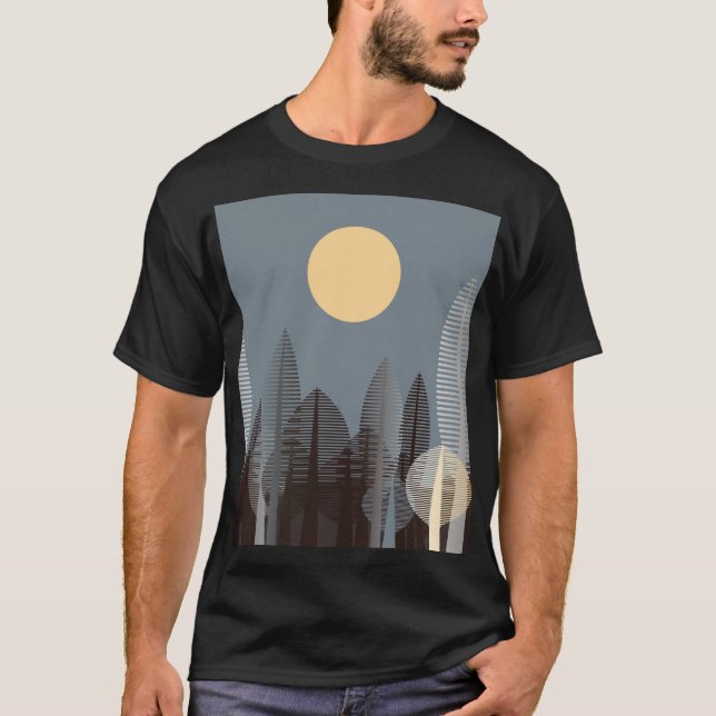 Mond über gestreiftem Wald, Silber. T-Shirt (Vorderseite)