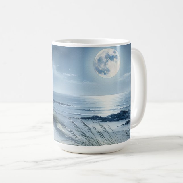 Mond über ruhiger See Kaffeetasse (VorderseiteRechts)