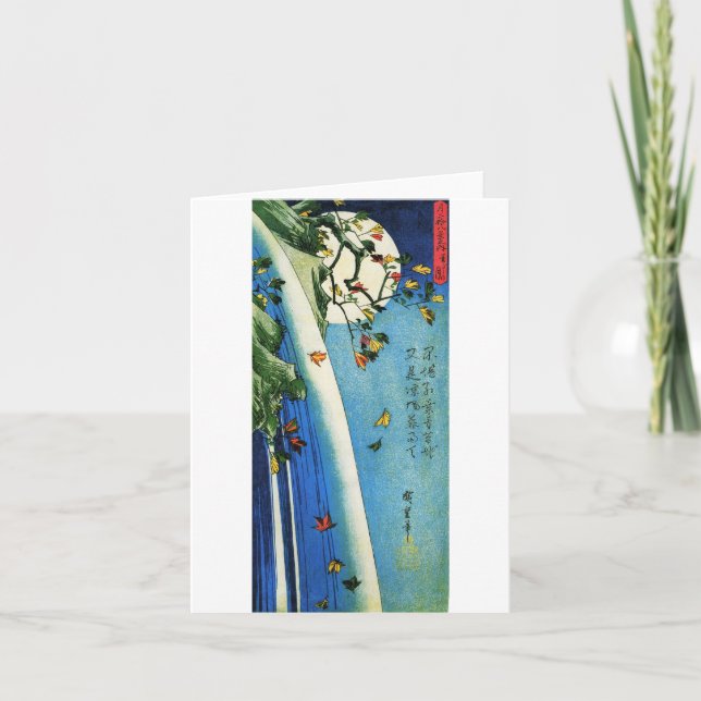 Mond über Wasserfall Hiroshige Japaner-schöner Karte (Vorderseite)