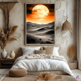 Mond über Wüstenduschen brennen - einfarbig Poster