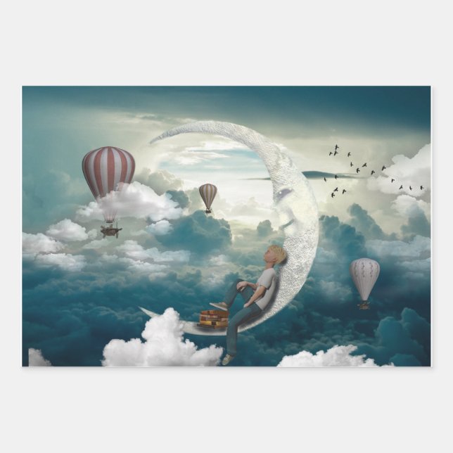 Mond und Balloons Geschenkpapier Set (Vorderseite)