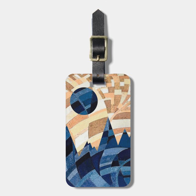 Mond und Berge Orange und Blau Gepäckanhänger (Vorderseite vertikal)