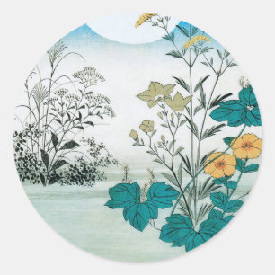 Mond und Blume Runder Aufkleber