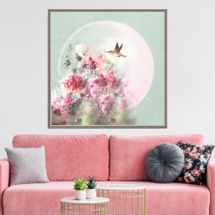 Mond und Blume - überzogene Leinwand