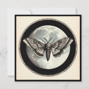 Mond und Motte Vintage-Illustration Karte