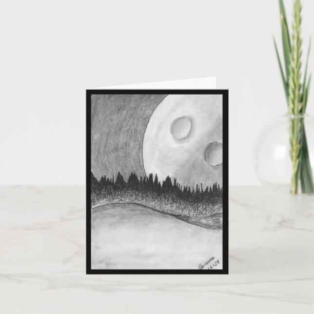 Mond und Planet - Schwarz Einladung (Vorderseite)