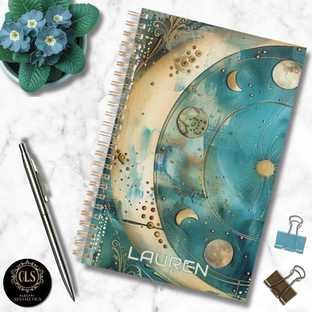 Mond und Sonne Himmelsreiner Name Planer (Daily Planner – Personalized Magical Celestial)