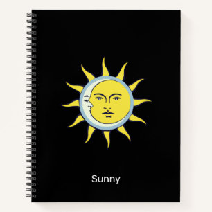 Mond- und Sonnenkonjunktion auf Schwarz Notizbuch