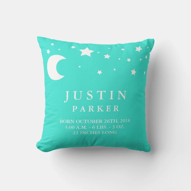 Mond und Stars Baby Ankündigung Pillow Kissen (Vorderseite)