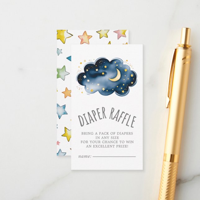 Mond und Stars Baby Boy Diaper Raffle Begleitkarte (Vorderseite/Rückseite Beispiel)