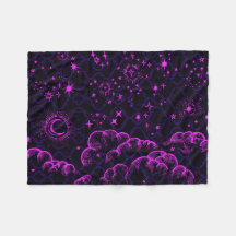 "Mond-und Stern-" Fleece-Decke (PK/BLK/PUR)