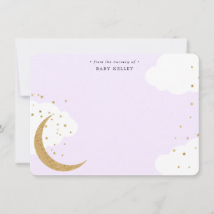 Mond und Sterne, Baby Lila Personalisierte Flachka Mitteilungskarte