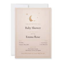 Mond und Sterne Baby Shower Einladung, Blush