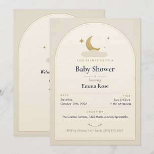 Mond und Sterne Baby Shower Einladung, Cream Story