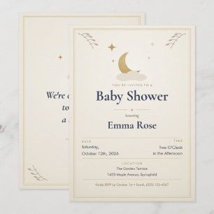 Mond und Sterne Baby Shower Einladung, Elfenbein