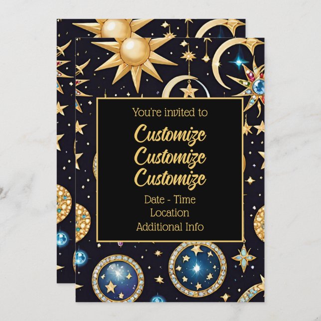 Mond und Sterne Celestial 2 Einladung (Vorne/Hinten)