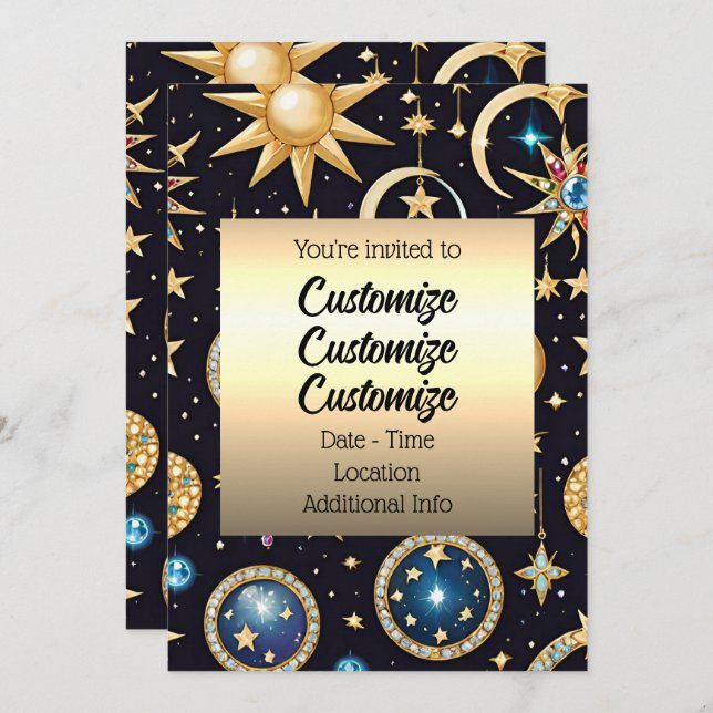 Mond und Sterne Celestial Einladung (Vorne/Hinten)