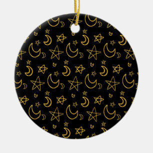Mond- und Sterne-Goldmuster Keramik Ornament