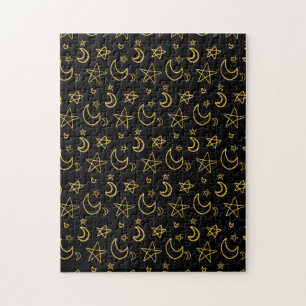 Mond- und Sterne-Goldmuster Puzzle