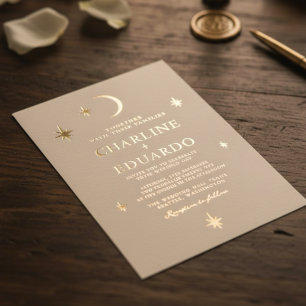 Mond und Sterne Himmelszeichen Goldene Hochzeit Folieneinladung