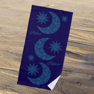 Mond und Sterne in einem blauen Glitter-Look - Ent Strandtuch