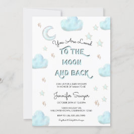 Mond und Sterne | Moderne Wasserfarben Babydusche Einladung