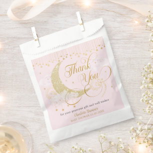 Mond und Sterne Pastellrosa Babyparty Dankeschön Geschenktütchen