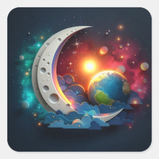 Mond und Sterne Quadratischer Aufkleber
