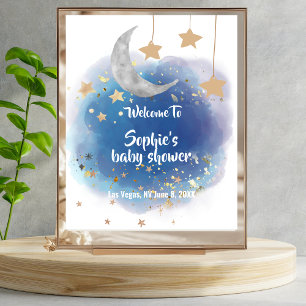 Mond und Sterne Royalblau Gold Willkommensschild Poster