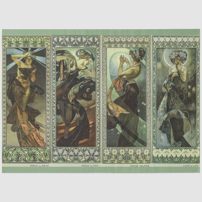 Mond und Sterne von Alphonse Mucha Seidenpapier (Vorderseite)