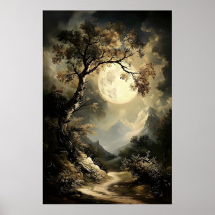 Mond- und Sternennacht im Wald, Dark Academia Poster