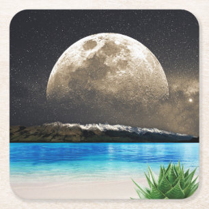Mond und Strand Rechteckiger Pappuntersetzer